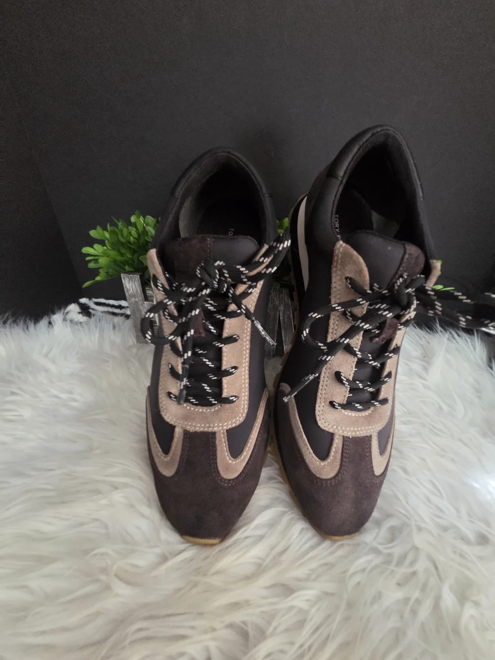 Tory Burch Black/Brown/Tan Vintage Nylon Lace-Up Women's Sneakers. Size 10.5